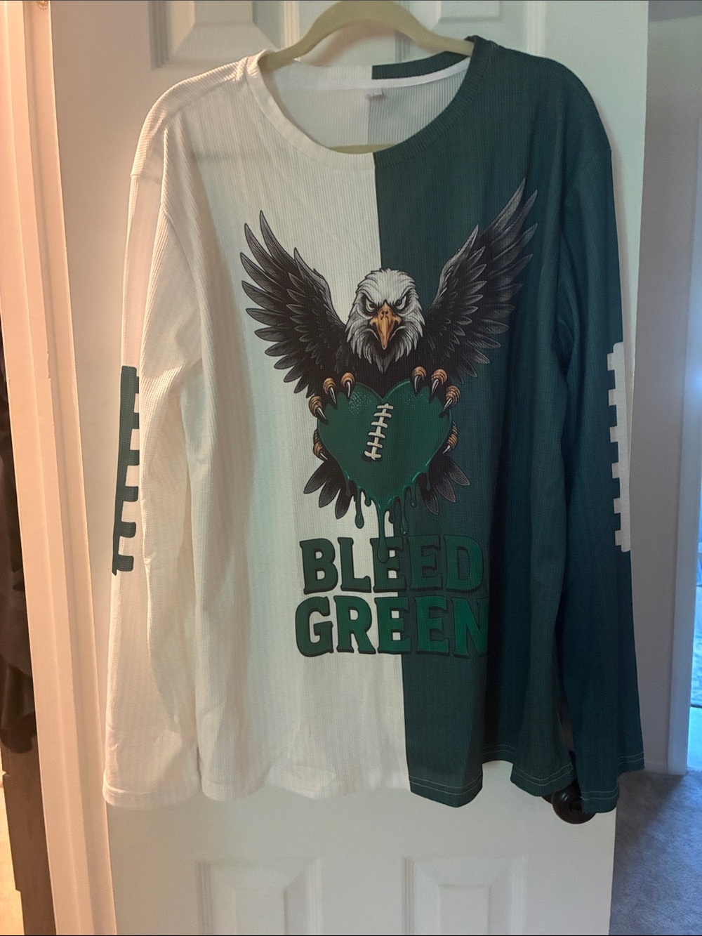 Go Eagles! Bleed Green Split-Panel Long Sleeve Tee - Green/White